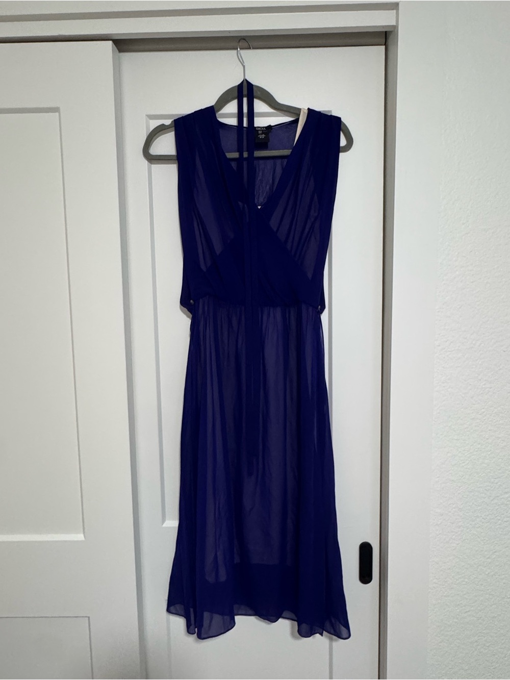 RAOUL Designer Silk Elegant Sheer Navy Blue Sleeveless Dress
